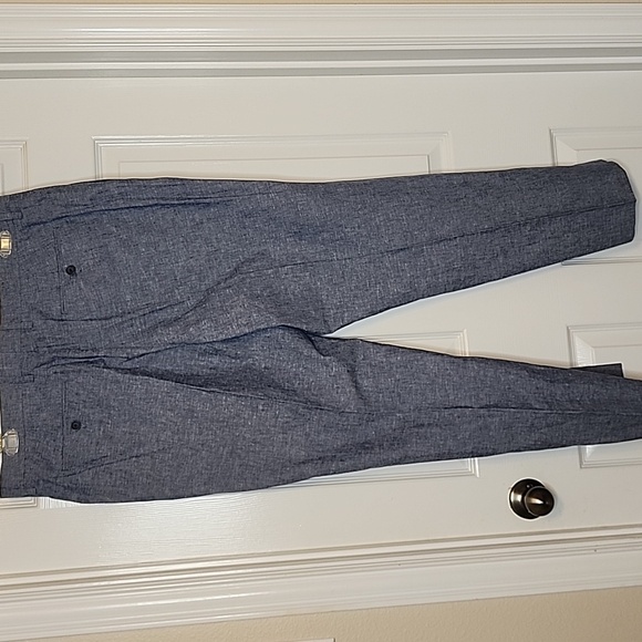 Banana Republic Mens Linen Blend Classic Fit  Blue White Trousers  Size 35 30 - Picture 4 of 11